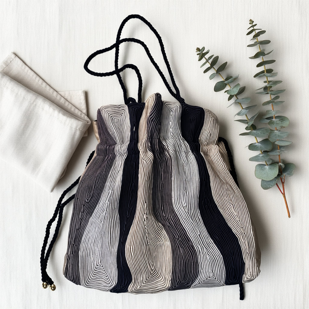 The Aura Corded Drawstring Pouch - Midnight & Silver