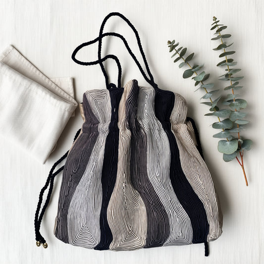 The Aura Corded Drawstring Pouch - Midnight & Silver