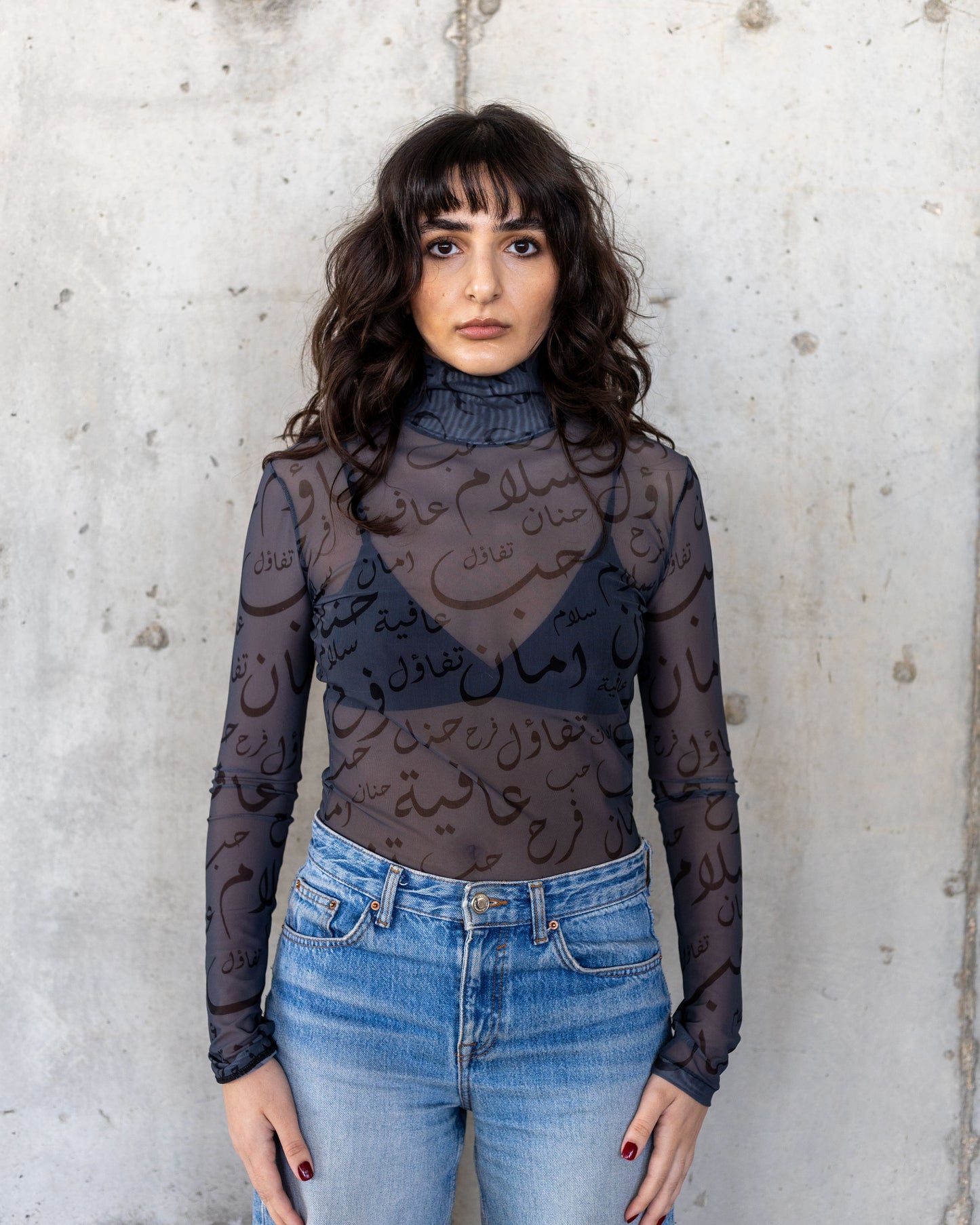 The Arabic Calligraphy Sheer Top