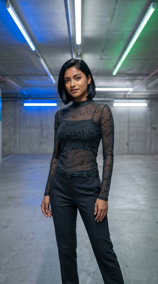 Sheer Top with Arabic Calligraphy
