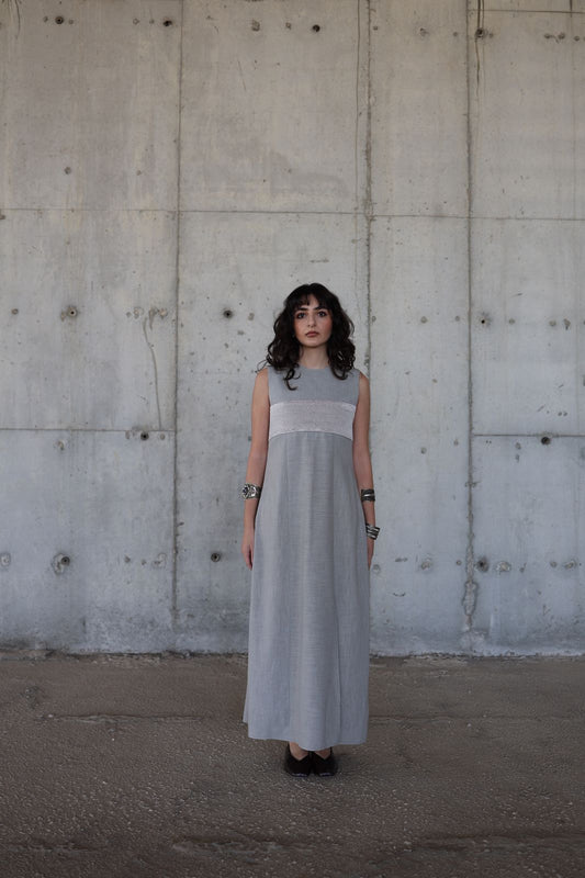 Embroidered Linen Slit Dress