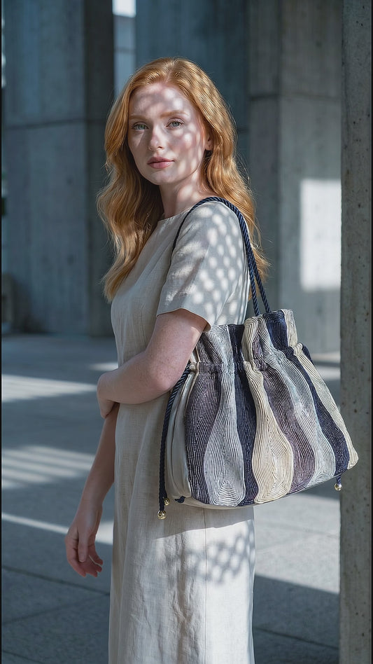 The Aura Corded Drawstring Pouch - Midnight & Silver